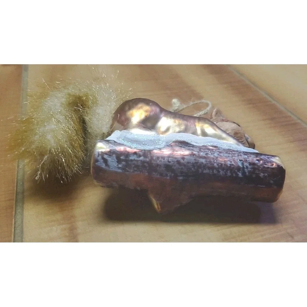 Squirrel Christmas Ornament Hand Blown‎ Glass Animal Plush Fur Tail 5